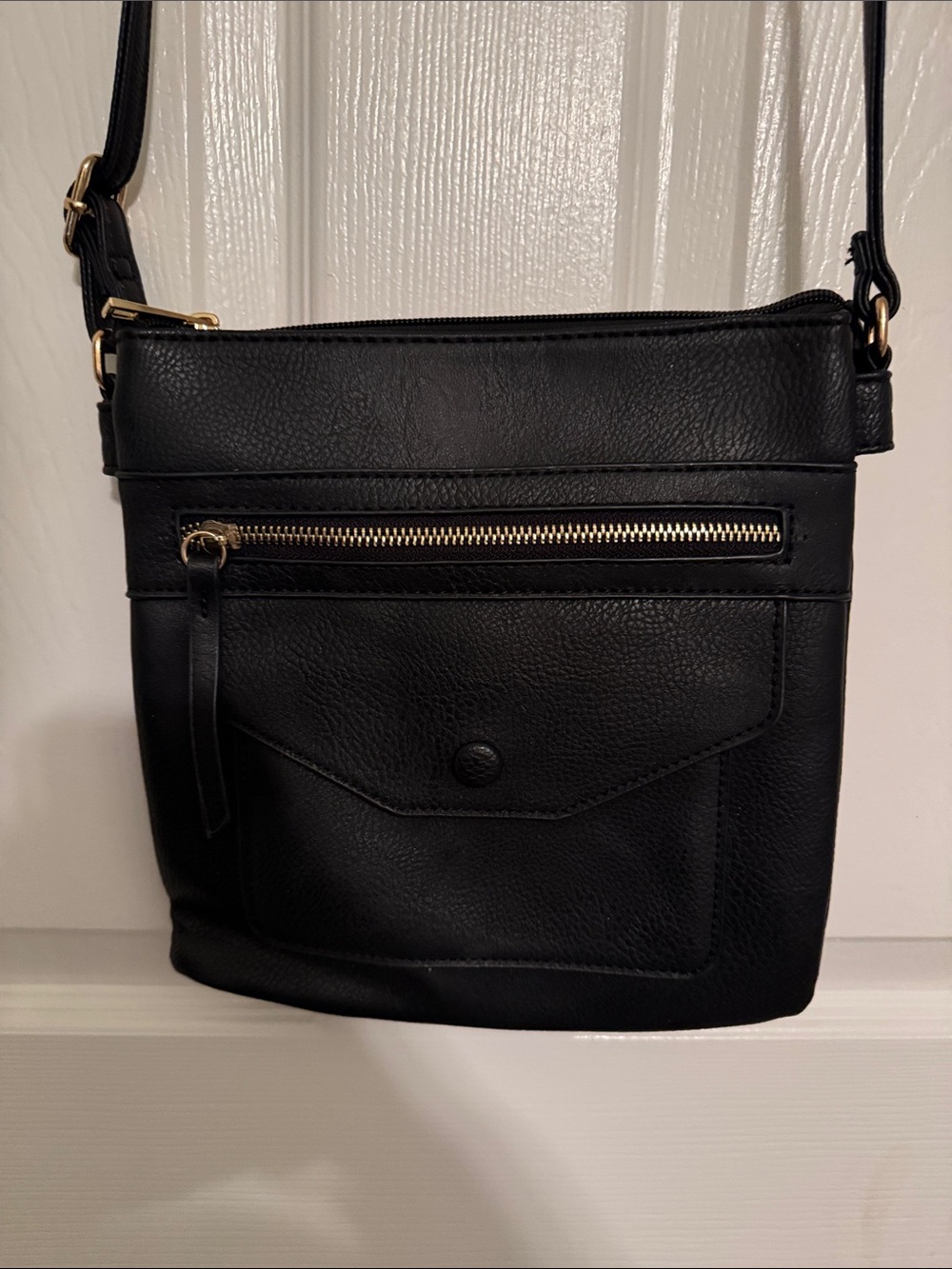 Black Crossbody Shoulder Bag with Front Pocket